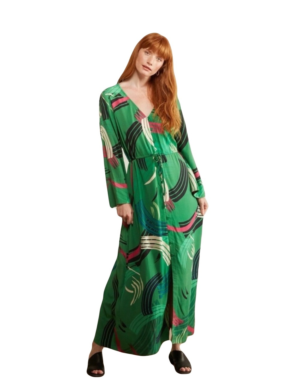 Anthropologie The Odells Paloma green art dress robe kimono S
